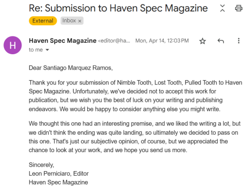 A Sweet Rejection - Haven Spec